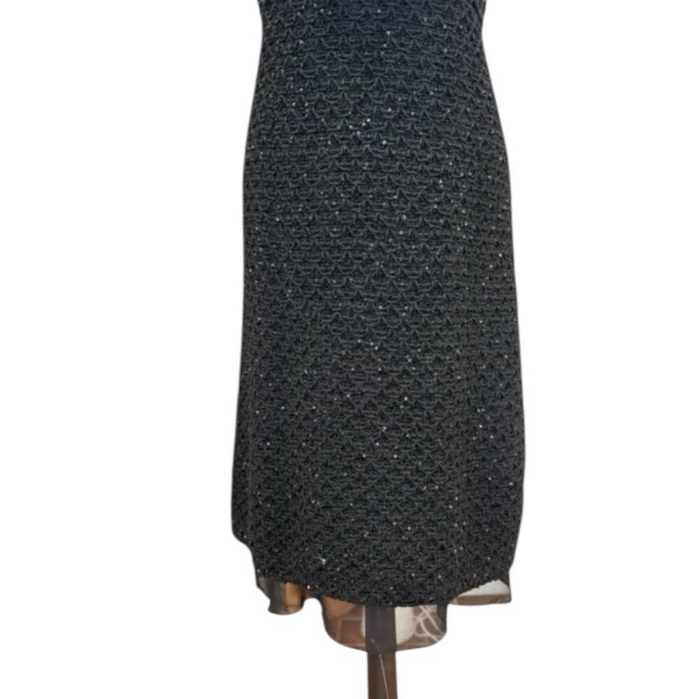 St. John Evening Couture Black Sequined Lace Sleeveless Sheath Dress Size 6 - Picture 7 of 14